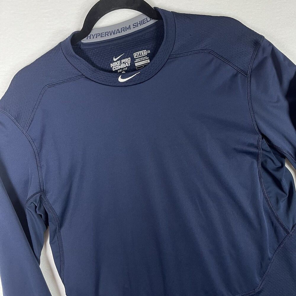 Nike Pro Combat Hyperwarm Shield Shirt Men Large L Navy Blue Compression 647907